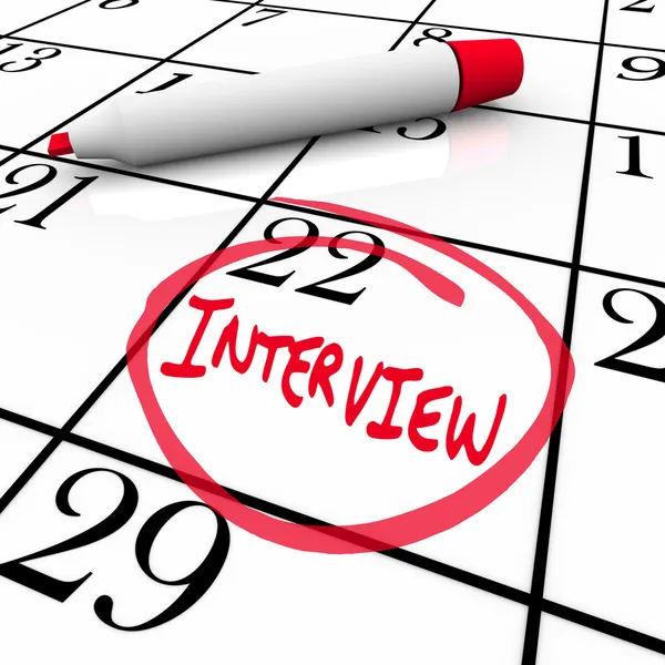 Dia da entrevista circulou no calendário - Conheça novo empregador — Fotografia de Stock