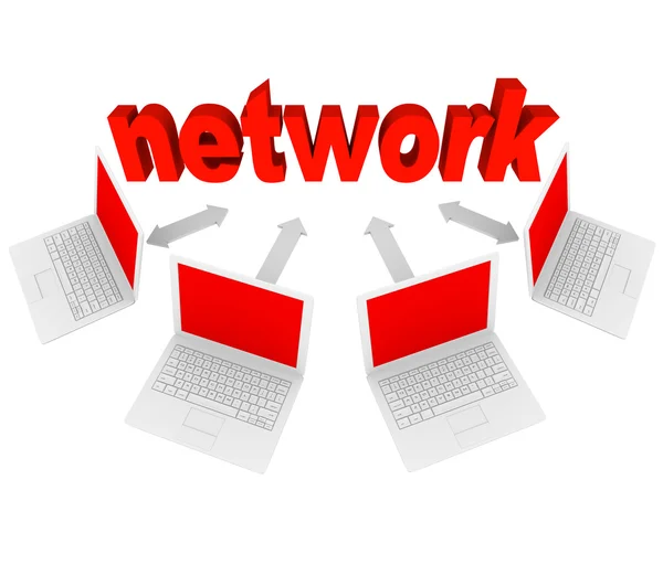 Netzwerk - Laptop-Computer in sozialen Netzwerken miteinander verbunden — Stockfoto