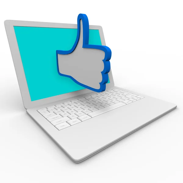 Duim omhoog symbool op Laptop Computer goede Internet Review — Stockfoto