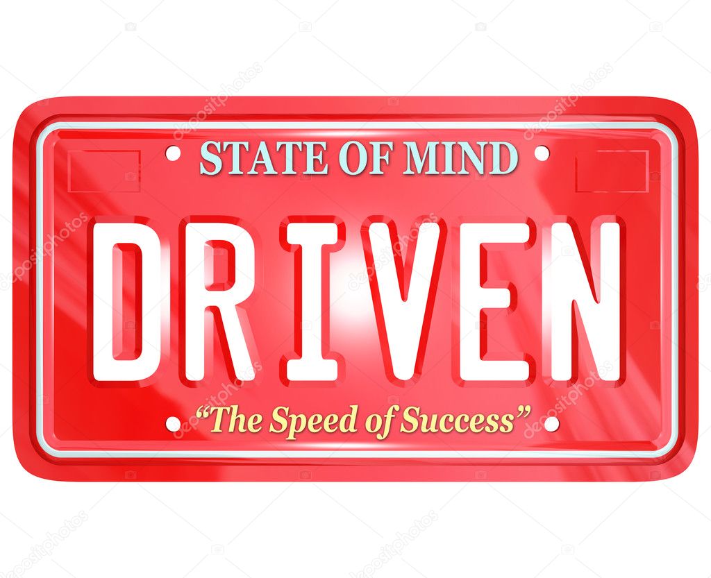 Driven Word on Red License Plate - Driving to Success
