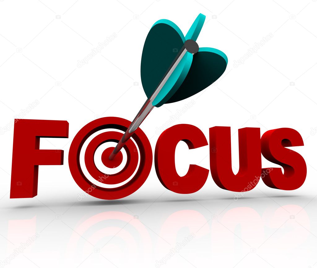 Focus Word with Arrow Hitting Target Bulls-Eye