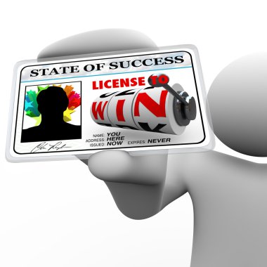 Man Holding License to Win as Identification Card for Access clipart