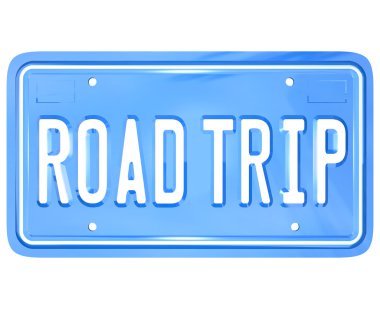 Road Trip Words on Vanity License Plate Holiday Travel clipart