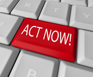 Act Now Red Key on Computer Keyboard Urgent Action clipart