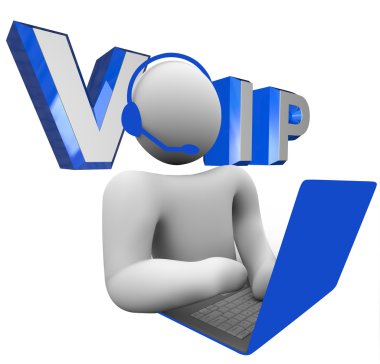 VOIP Person Talking on Computer Voice Over Internet Protocol clipart