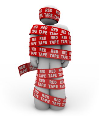 Person Wrapped Up in Red Tape of Bureaucracy Rules of Order clipart
