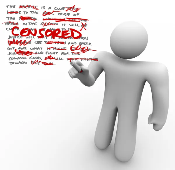 Censored - Man Edits Text Censoring Freedom of Speech — Stock Photo, Image