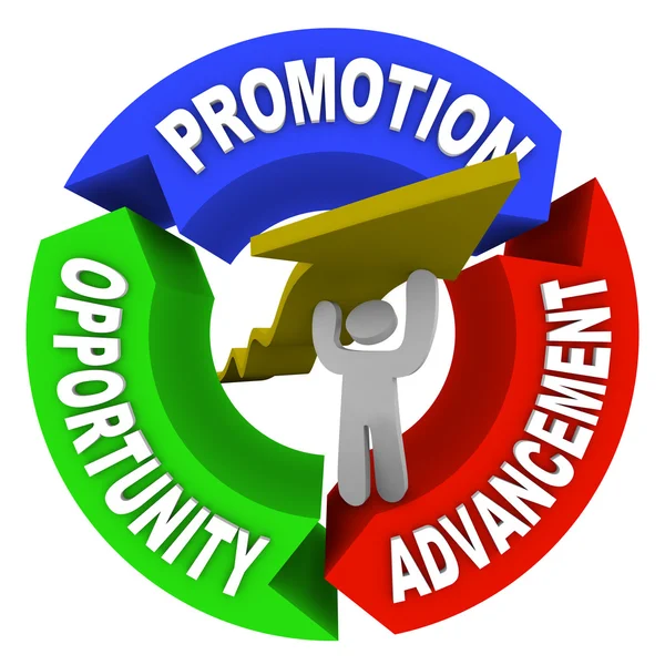 Promotion Advancement Opprotunity Man Lifting Career Arrow — Zdjęcie stockowe