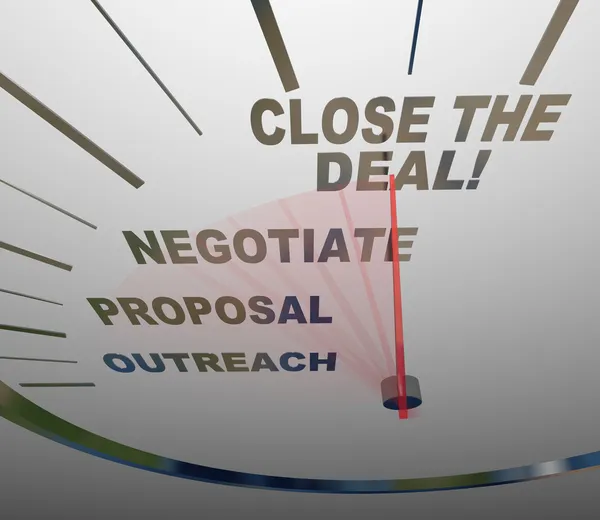 Close the Deal Speedometer Sales Process to Agreement — Zdjęcie stockowe