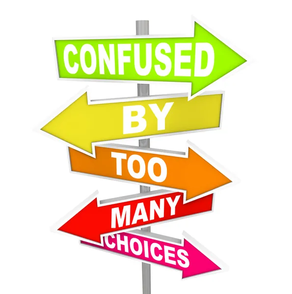 Confused by Too Many Choices Arrow Street Signs — Stock Photo, Image