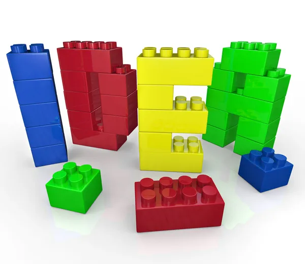 Palabra de idea en bloques de construcción de juguetes Juego creativo —  Fotos de Stock