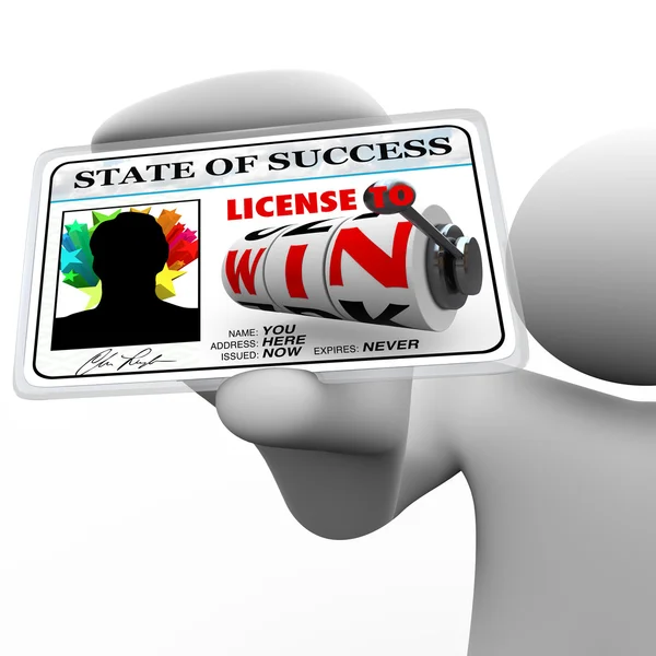 Man Holding License to Win as Identification Card for Access — Stock Photo, Image