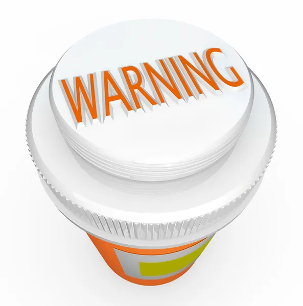 Advertencia - Casquillo del frasco de medicina advierte de peligro y píldora venenosa — Foto de Stock