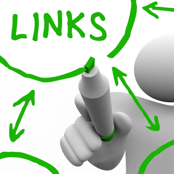 Links conectados na rede desenhada na placa branca — Fotografia de Stock