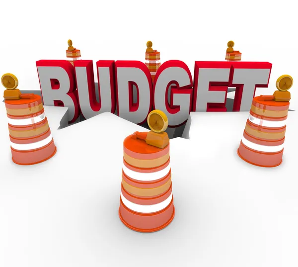 Budget i hålet konstruktionen fat varna i arbete — Stockfoto
