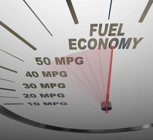 Fuel Economy Speedometer Measures MPG Efficiency in Car or Vehic — Stock Photo, Image