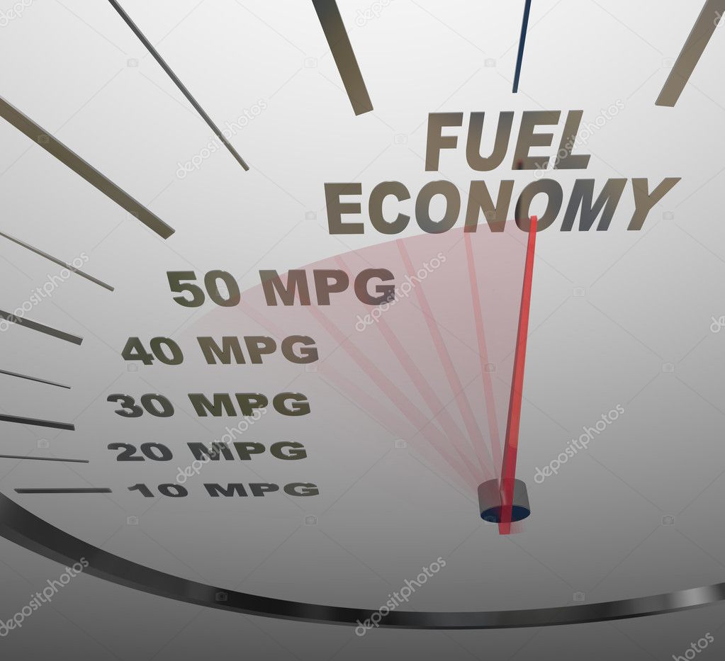 Fuel Economy Speedometer Measures MPG Efficiency in Car or Vehic