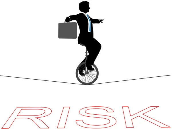 Homme d'affaires monocycle corde raide sur le risque financier — Image vectorielle