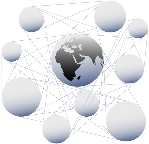 Las conexiones se unen a la esfera Tierra en red global — Vector de stock