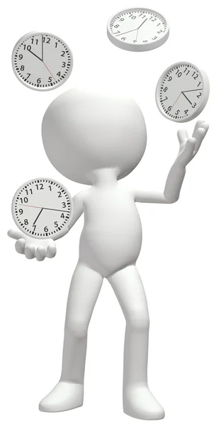 Clock juggler juggles clocks to manage time schedule — Stock Photo, Image