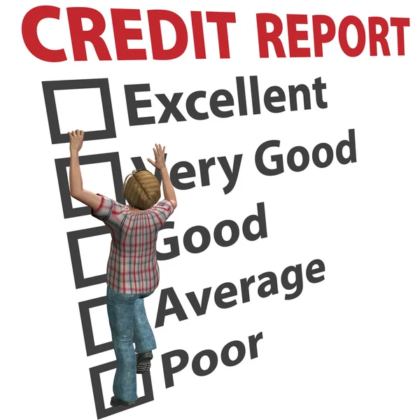 Woman builds up credit report score rating — Stock Photo, Image