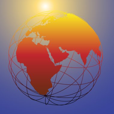 Global wireframe Eastern Earth globe bright sun clipart