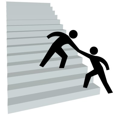 Helping hand to help friend up on stairway to top clipart