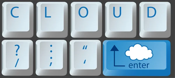 Bulut bilgi işlem anahtar üstünde bilgisayar klavye — Stok Vektör