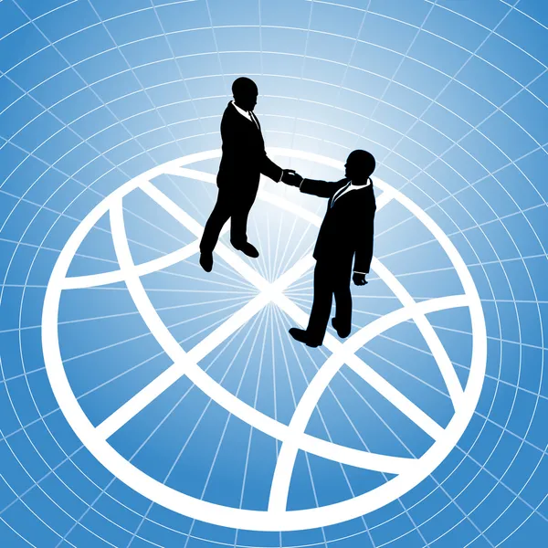 Global negócio acordo handshake globo — Vetor de Stock