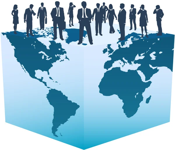 世界キューブ上のグローバルなビジネス リソース — ストックベクタ