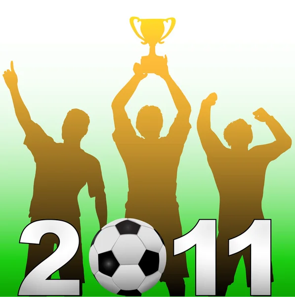 Football players celebrate 2011 season soccer victory — Stock Vector