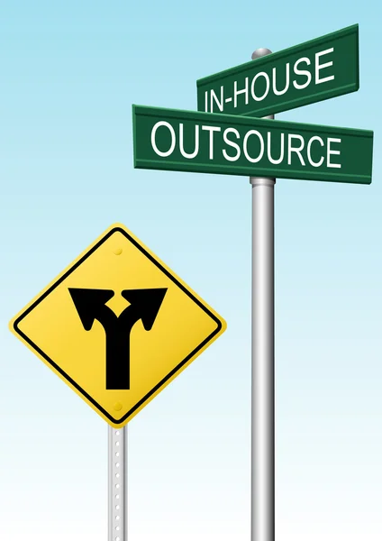 Outsourcing leverans företag beslut skyltar — Stock vektor
