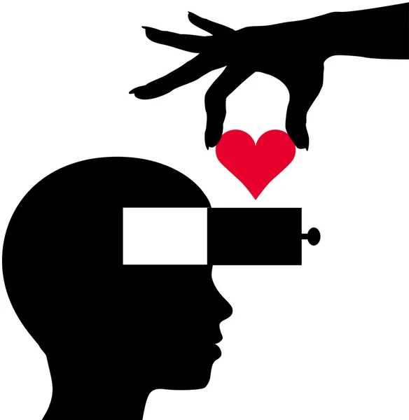 Heart into person head thinking love romance — Stock Vector