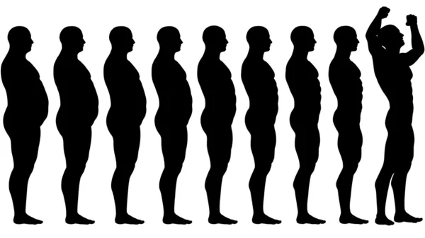 Gordura para caber antes do sucesso da perda de peso da dieta — Vetor de Stock