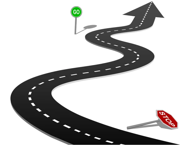 Succès route courbe stop go signe progrès — Image vectorielle