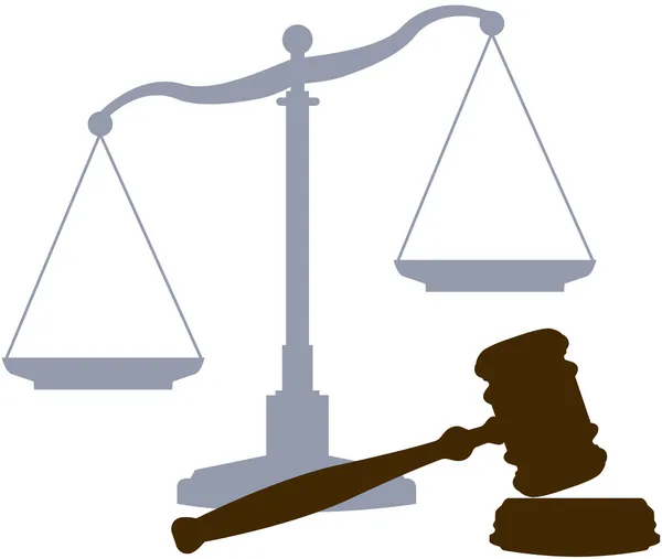Bilancia Gavel sistema giudiziario simboli del sistema giudiziario — Vettoriale Stock