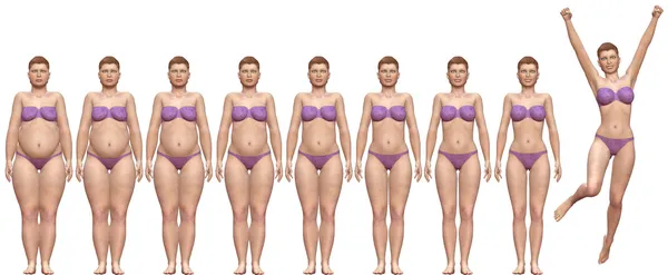 Ajuste gordo antes da mulher do sucesso do peso da dieta — Fotografia de Stock