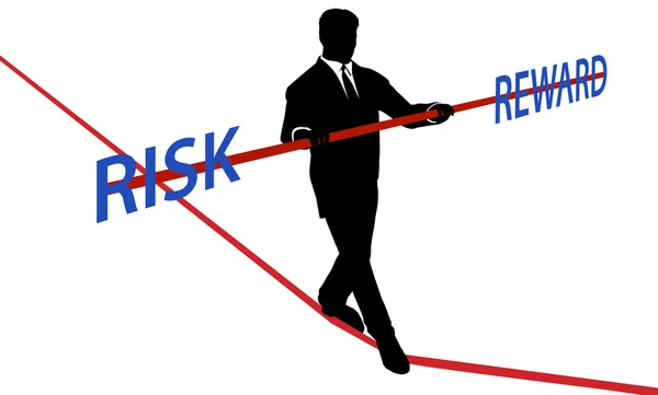 Business man tightrope balance RISK REWARD — Stock Vector