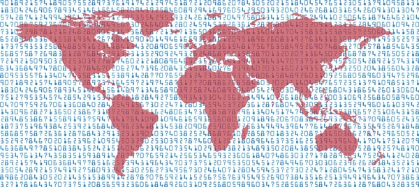 Země světa mapa statistické centrum v moři čísel — Stockový vektor