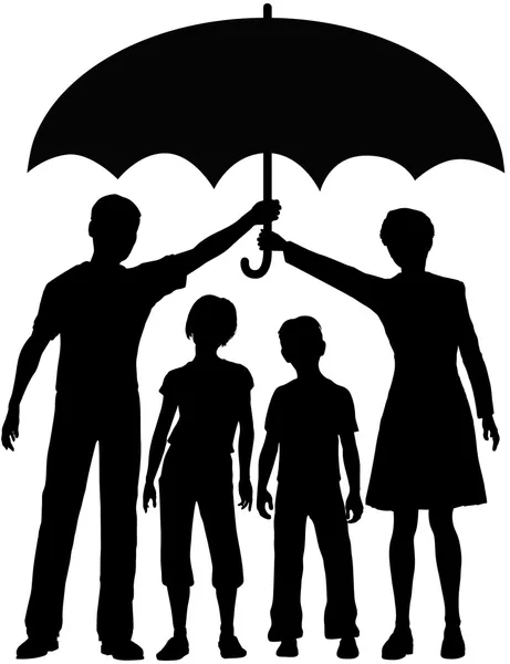 Family parents holding insurance security risk umbrella — Stock Vector