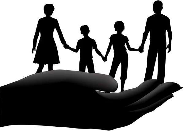 Μητέρα πατέρας τα παιδιά ασφαλή οικογενειακό χρηματοκιβώτιό στο χέρι — Διανυσματικό Αρχείο