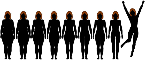 脂肪适合女人的饮食健身后重量损失剪影 — 图库矢量图片#