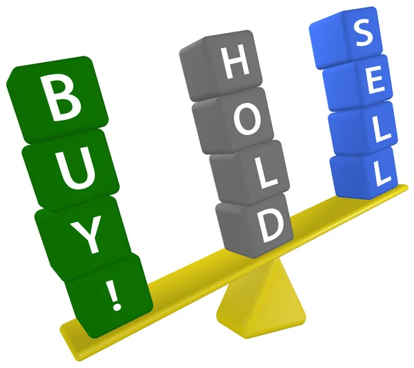 Stock investing scale decision BUY SELL HOLD — Stock Photo, Image