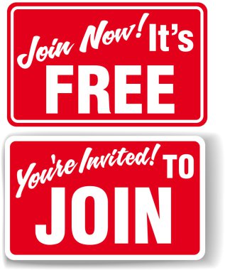 Join Now Free membership invitation signs clipart