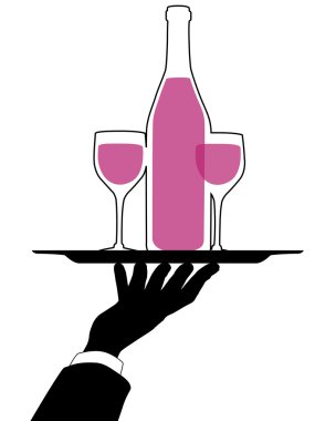 Waiter Hand Holds Wine Tray silhouette clipart