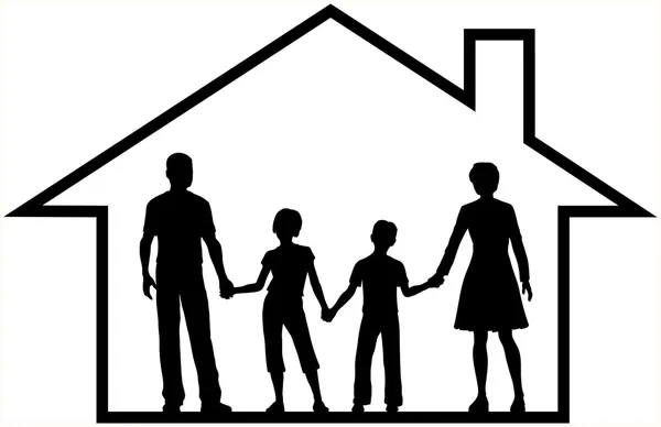 Familia casa padres niños dentro seguro hogar — Vector de stock