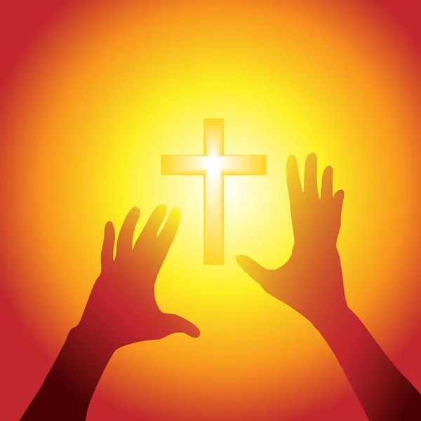 Руки виходять на хрест у яскравому світлі — стоковий вектор