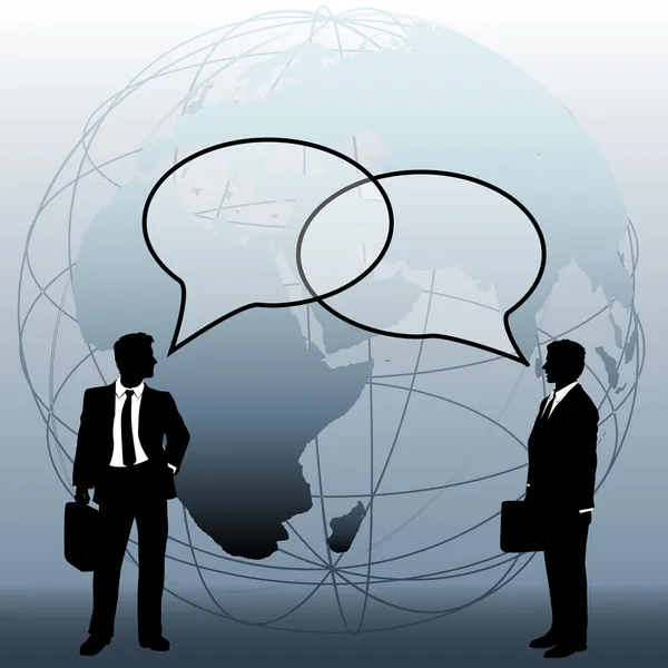 Küresel iş takım bağlamak talk bubbles — Stok Vektör