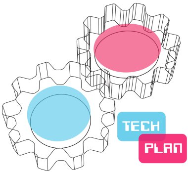 Gear wireframe 3D technology plan concept clipart