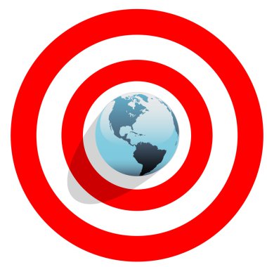 Earth at center of bulls eye on red world target clipart